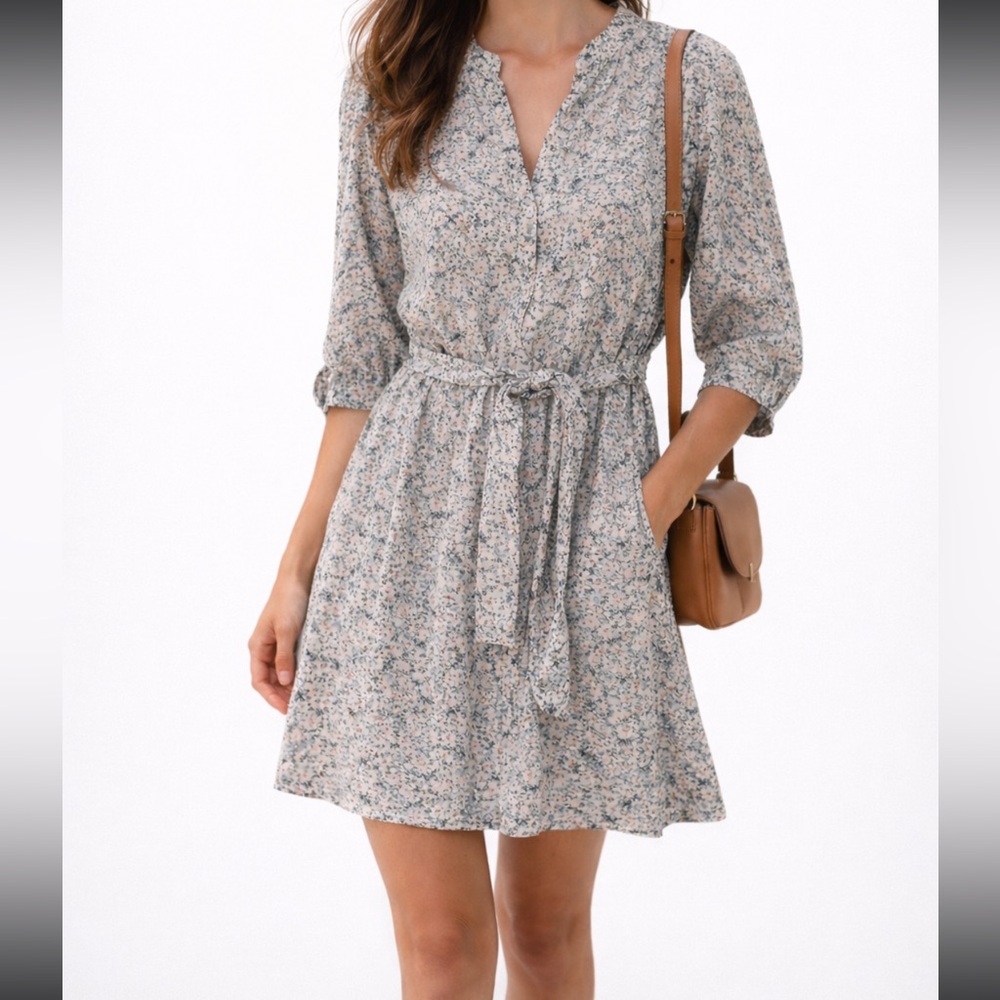 NWT ZARA Dress Medium Blue White Floral Tie Waist Womenβs